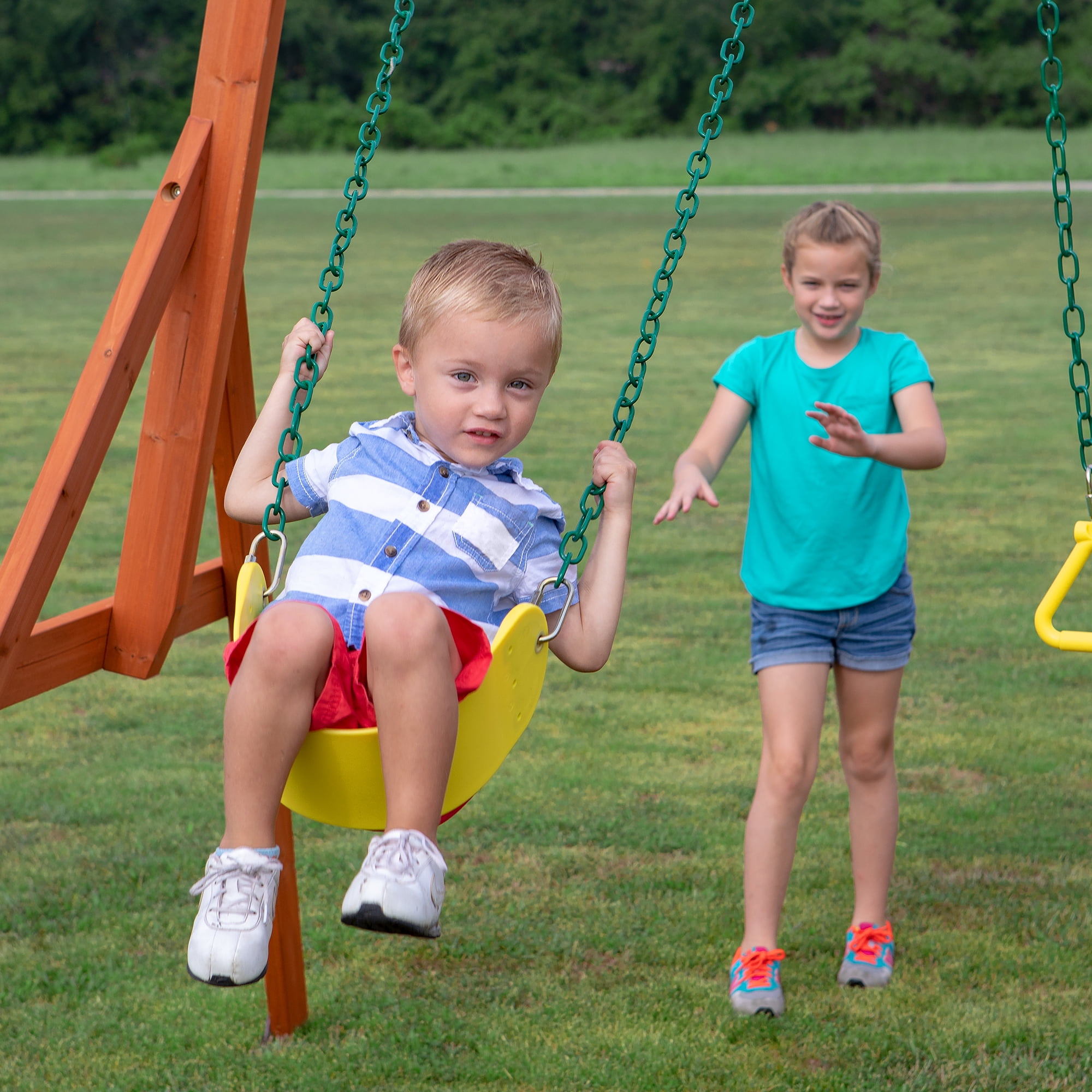 Backyard Discovery Oakmont Cedar Wooden Swing Set with 4 foot dek height. Walmart