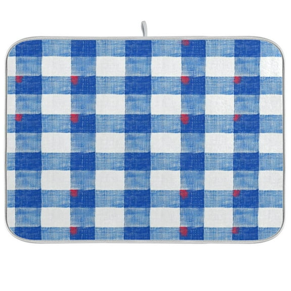 Blue and White Gingham Dish Drying Mat Kitchen Mats Microfiber Counter Absorbent Dish Pad Drainer Rack