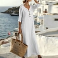 thumbnail image 5 of Vivianyo HD Women's Henley V Neck Caftan Maxi Dresses, 3/4 Sleeve Loose Casual Solid Long Dresses for Women, Women's White, Sizes S-2XL, 5 of 7