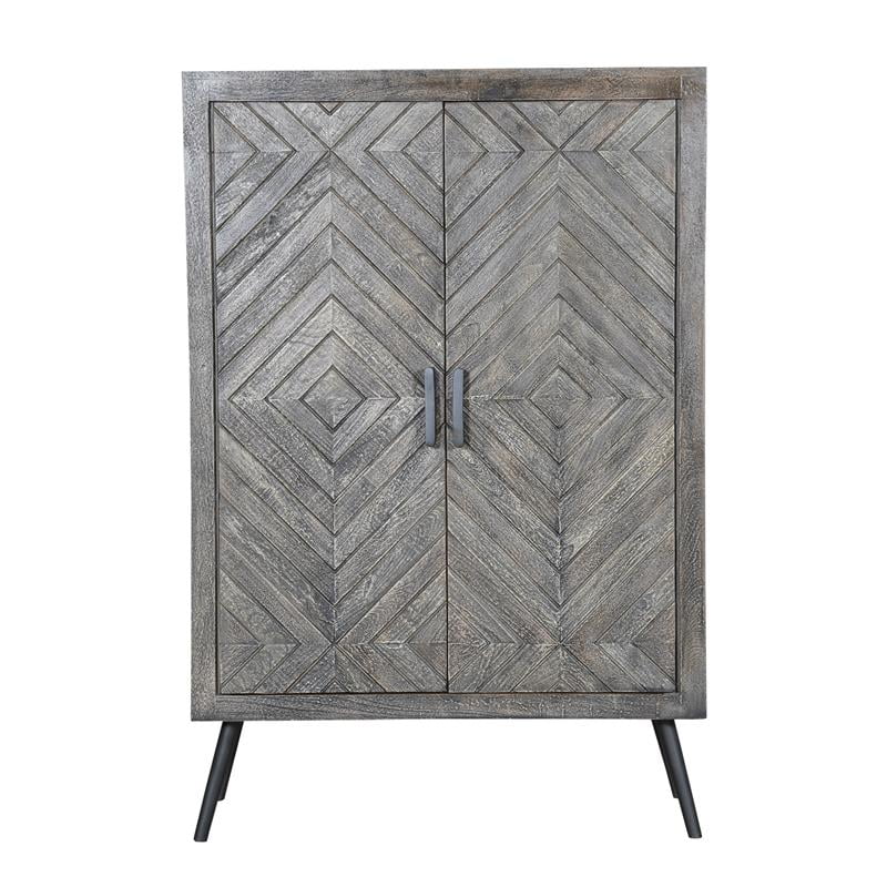 47 Inch Chevron Pattern 2 Door Wooden Storage Console Cabinet in Gray ...