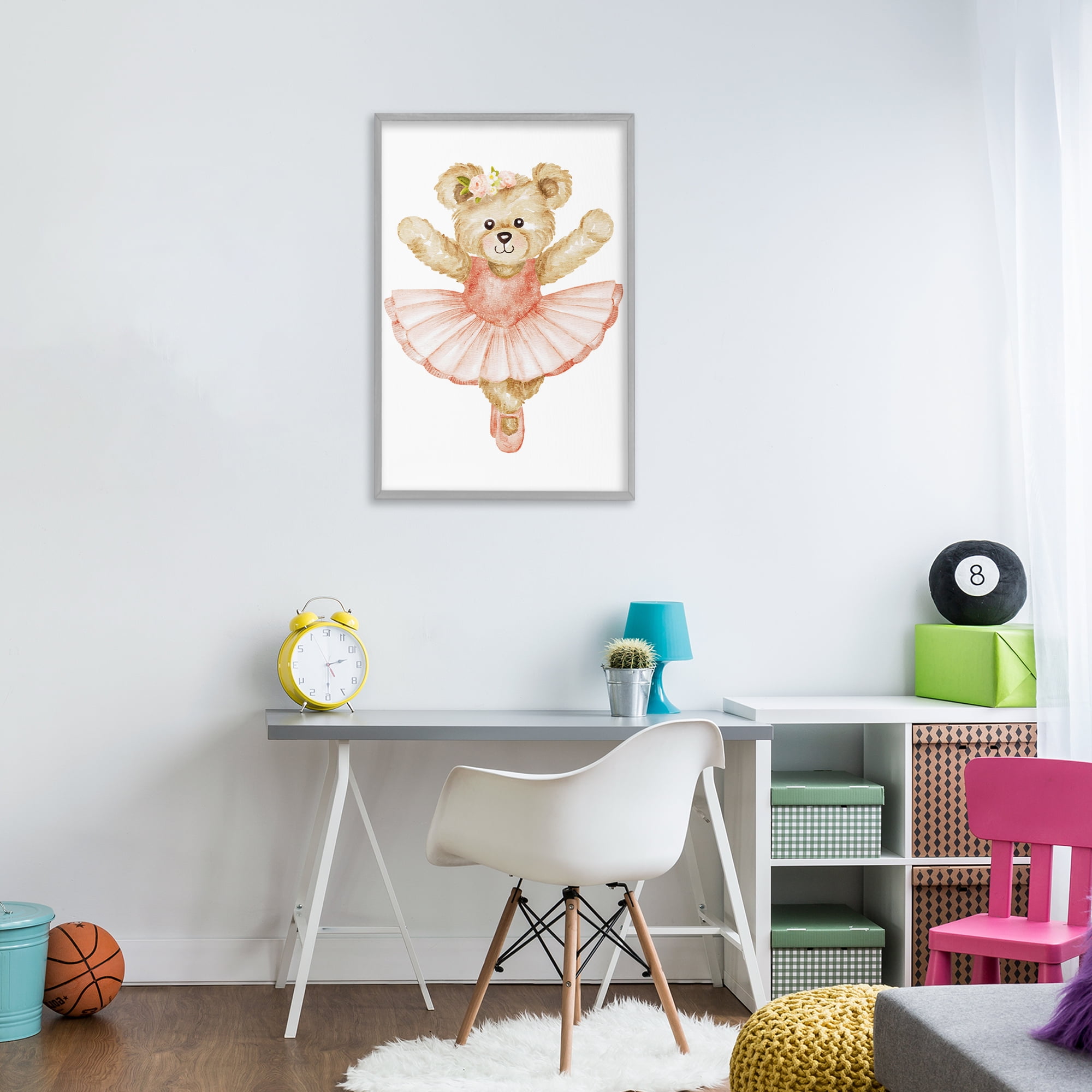 Teddy Bear Ballet Tutu Gray Framed Giclee Art, design by Amy Hall