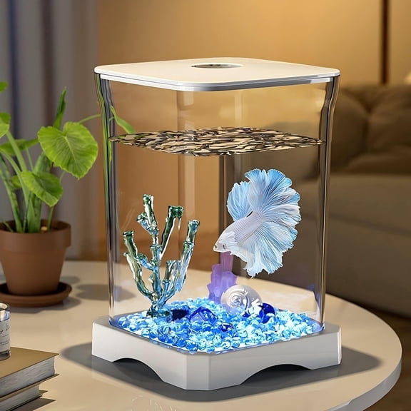 Inerposs Mini Aquarium Desktop Ecology Aquarium, Self Cleaning Fish Tank, LED Lighting Aquarium, Creative Cube Shaped Aquarium, Office and Home Aquarium Starter Kit