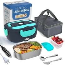 COCOBELA Electric Lunch Box Food Heater 2-In-1 Portable Food Warmer Lunch Box for Car & Home – Leak Proof, 2 Compartments, Removable 304 Stainless Steel Container, SS Fork & Spoon and Carry Bag