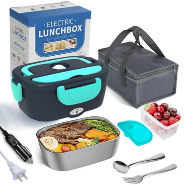 COCOBELA Electric Lunch Box Food Heater 2-In-1 Portable Food Warmer Lunch Box for Car & Home – Leak Proof, 2 Compartments, Removable 304 Stainless Steel Container, SS Fork & Spoon and Carry Bag