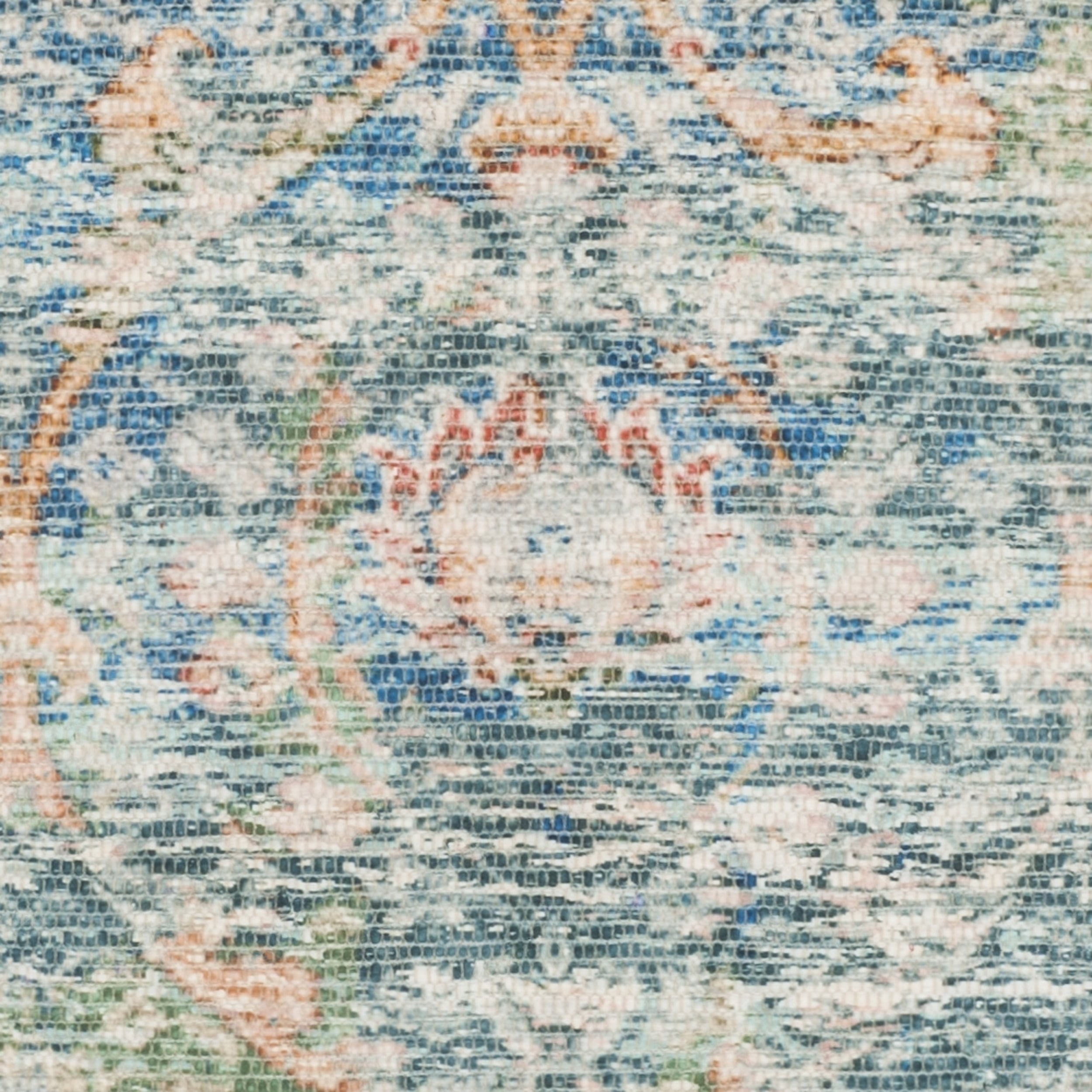 SAFAVIEH Saffron Candelario Floral Cotton Runner Rug, Turquoise/Peach, 2'3" x 10'