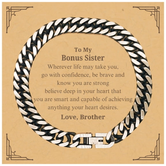 Engraved Cuban Link Chain Bracelet Bonus Sister Gift, My Sister, Believe in Yourself, Confidence, Inspirational Jewelry for Birthday, Christmas, Graduation, Veterans Day, Thanksgiving