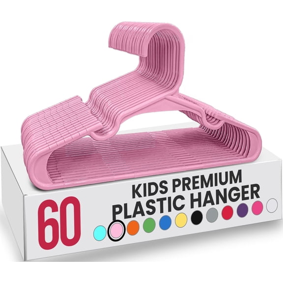 Utopia Home 60 Pack Kids Hangers - 11.5 Inch Plastic Baby Hangers for Closet - Childrens Hanger for Clothes & Infant Hanger for Closet - for Everyday Standard Use (Baby Pink)