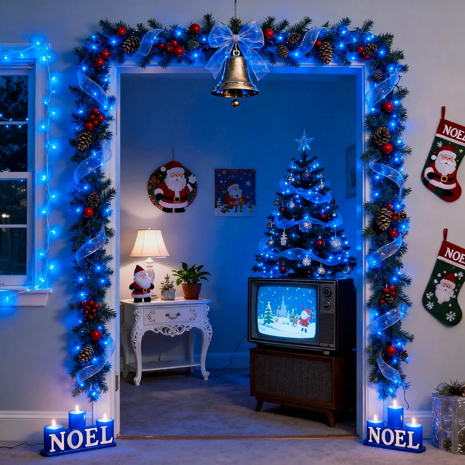 JMEXSUSS 33ft 100 LED Blue Christmas Tree Lights, 8 Modes Blue LED Christmas Lights Indoor, Blue Fairy String Lights Outdoor Waterproof for Christmas, Christmas Tree Decorations, Xmas, Party, Garden