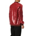 thumbnail image 3 of Unique Bargains Men's Long Sleeves Sequin Varsity Zipper Bomber Jacket L Red, 3 of 6