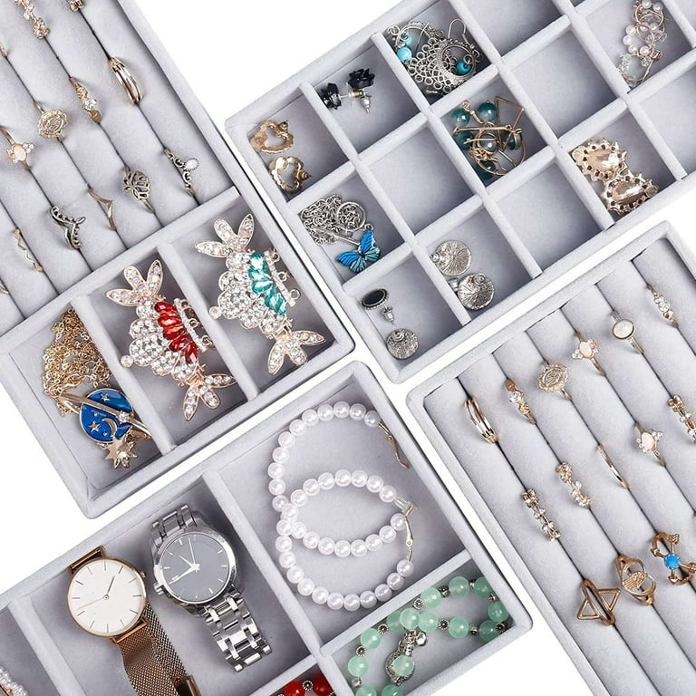 Jewelry Organizer Tray, 5 Pcs Stackable Velvet Jewelry Organizer For  Drawer, Jewelry Storage Displa