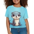 thumbnail image 3 of Uourmeti Cartoon Otter Kids Sports T-Shirt Summer Cute Short Crewneck Pullover Lightweight Short Sleeve Crop Top for Girls 5-14Y, 3 of 6