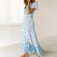 thumbnail image 7 of Fesfesfes Spring Dresses for Women Vintage Floral Printed Boho Dress V Neck Micro Sleeve Casual Long Dress Waist Lace Up High Slit Beach Dress, 7 of 7