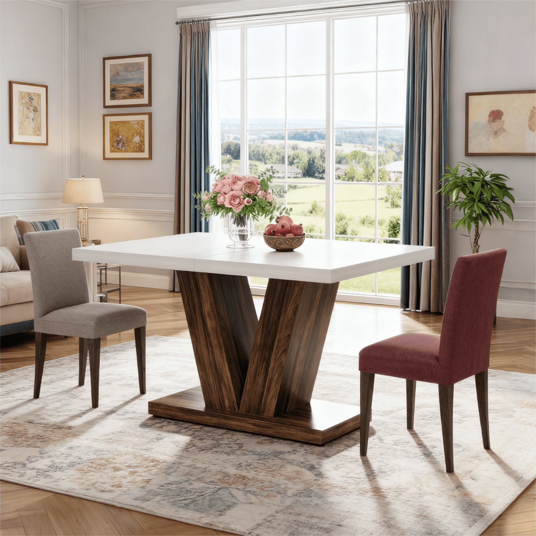 Fnova 47.24" Rectangular Farmhouse Dining Table, Wood Coffee Table for 4 People, Modern Kitchen Table for Dining Room, White Brown (Chairs Not Included)