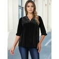 thumbnail image 2 of DARING DIVA Women's Velvet V Neck 3/4 Puff Sleeve Casual Blouse L Black, 2 of 8