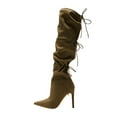 thumbnail image 2 of FSJ Women Simple Lace Up Over the Knee Boots Stiletto High Heel Pointed Closed Toe Sexy Party Dress Long Boots Shoes Size 5 Olive, 2 of 4