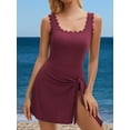 thumbnail image 3 of Asoul Scalloped Ribbed One-Piece Tummy Control Swimsuits for Women Wrap Tie Swim Dress Modest Bathing Suits with Skirts, 3 of 8