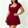 thumbnail image 4 of Levmjia Women's Square Neck Dress Short Sleeve Bodycon Mini Dress Casual Solid Color A Line Skater Dress Stretchy Sexy Clubwear for Women Summer, 4 of 6