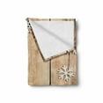 thumbnail image 2 of Christmas Soft Flannel Fleece Throw Blanket, Rustic Wooden Planks Texture Image with Snowflakes Country, Cozy Plush for Indoor and Outdoor Use, 60" x 80", Brown Pale Brown White, by Ambesonne, 2 of 6