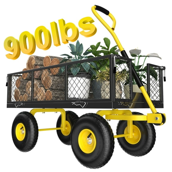 Firstness Heavy Duty Garden Cart, 900 lbs Capacity Garden Wagon with Removable Sides, Black