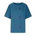 thumbnail image 3 of CHOK T-Shirts d'Été à Manches Courtes en Coton Lin Multicolore pour Femmes Grande Taille Col Rond avec Boutons T-Shirts Graphiques pour Femmes, 3 of 5