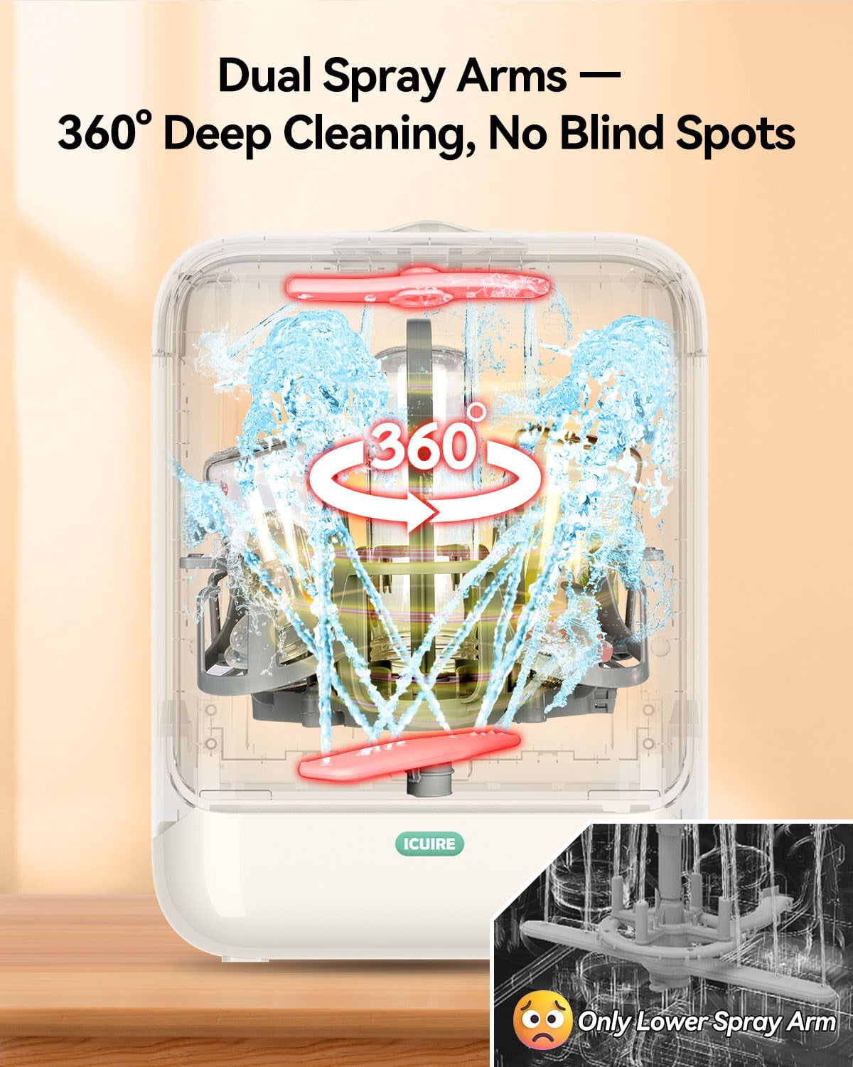 Baby Bottle Washer and Sterilizer and Dryer, 131-167°F High Temperature Sterilize for Baby Stuff, 3.2L Water Tank to Clean Bottles, Pump Part &Pacifiers&Bowl, Newborn Parents One-Hand Operation