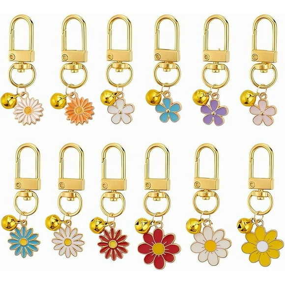 12 piezas de margaritas multicolores para collar de mascotas con cierres giratorios para perro, gato, adorno para mascotas, llaveros de entrenamiento, manualidades DIY