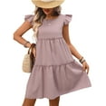 thumbnail image 6 of Flowy Dresses for Women,Womens Solid Color Boho Ruffled Loose Dress Casual Flowy Lightweight Breathable Vacation Beach Everyday Chic Comfortable Outfit Purple L, 6 of 6