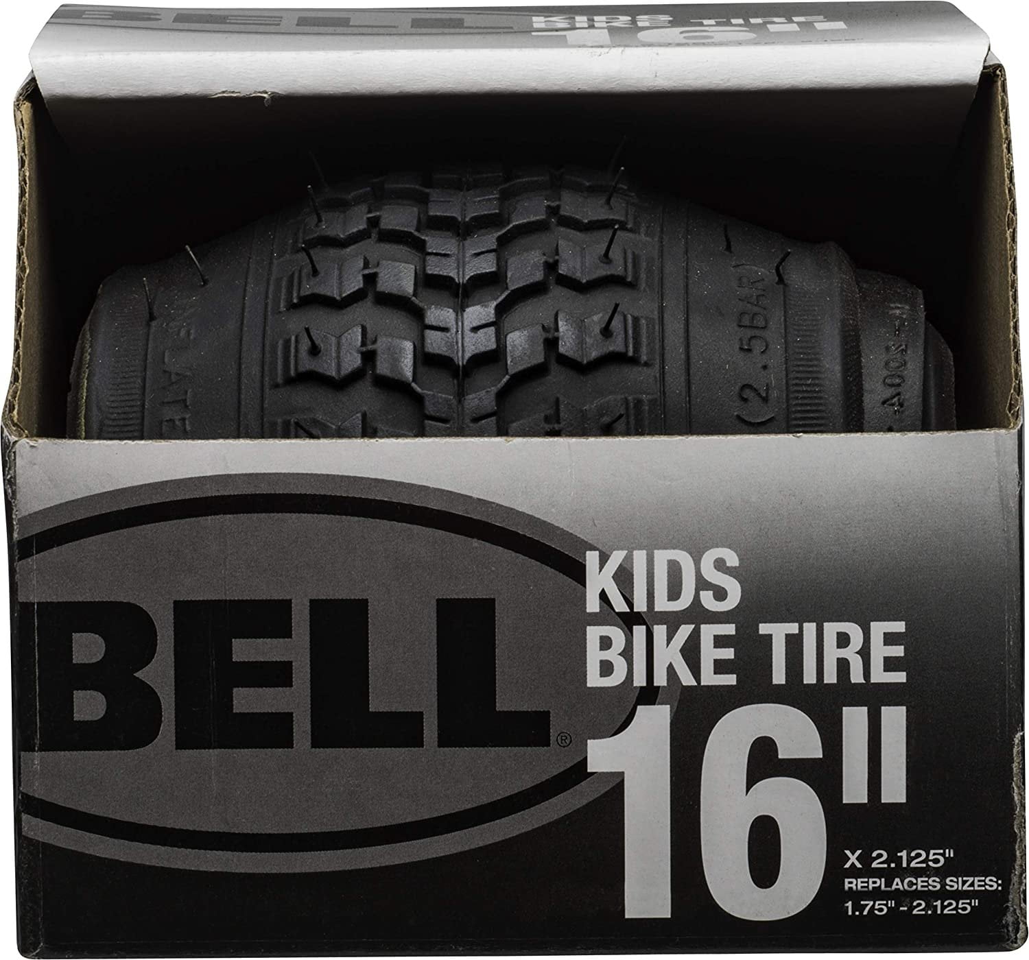 BELL 7117025 Kids Bike Tire, 16' x 1.75-2.125', Black