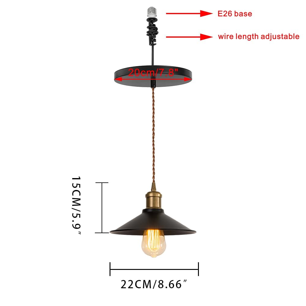 KAYYELAMP Set of Two Black Metal Lampshade Hanging Lamp E26 Copper Base Adjustable Height Droplight Vintage Design Pendant Light Fixture for Kitchen Island Home