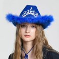 thumbnail image 4 of Funny Party Hats Cowboy Hat Western Hat Womens Adult Cowboy Hat Furry Trims Fedora Hat Costume Accessories Yellow, 4 of 5