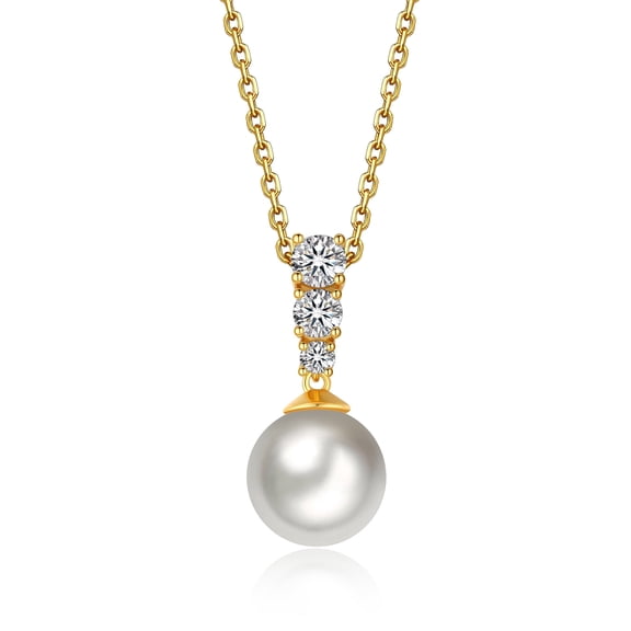 14k Gold Plated Pearl Simulated Diamond Pendant Necklace for Women, 925 Sterling Silver Moissanite Necklace for Birthday Wedding Anniversary