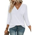 thumbnail image 2 of Diufon Women's Summer Tops Casual Plus Size 3/4 Sleeve V Neck Tunic Shirts Spring Trendy Loose Basic Crop Top, 2 of 7