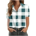 thumbnail image 2 of QUNYINEY Collared Women Button Down Shirts Plaid Casual Short Sleeve Blouses Loose Office Womens Blouse, 2 of 4