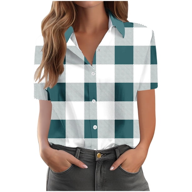 Pantalones Cortos para las Mujeres Impresión Sexy Cómodo Bolsillo de Manga Corta, Botón Top Blusa Camiseta