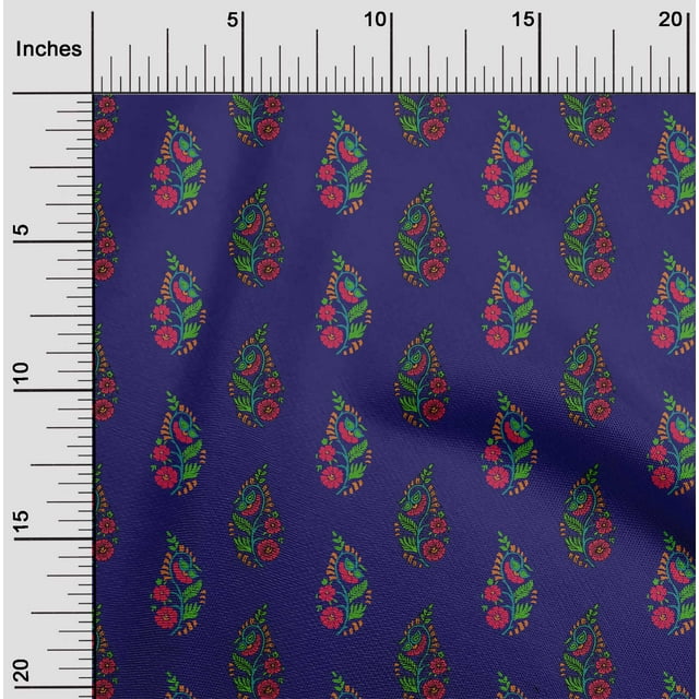 oneOone Cotton Poplin Fabric Leaves & Floral Block Printed Craft Fabric BTY 42 Inch Wide