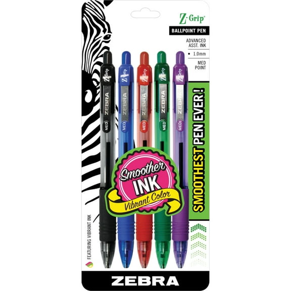 Zebra Z-Grip Retractable Ballpoint 1.0mm Assorted 5pk