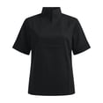 thumbnail image 6 of LEKODE Elegant Split Stand Collar Short Sleeve Shirt for Women, Solid Loose Fit Business Office Commuter Blouse Tops Basic Tees Womens Summer Blouses Dressy Casual Black S, 6 of 6