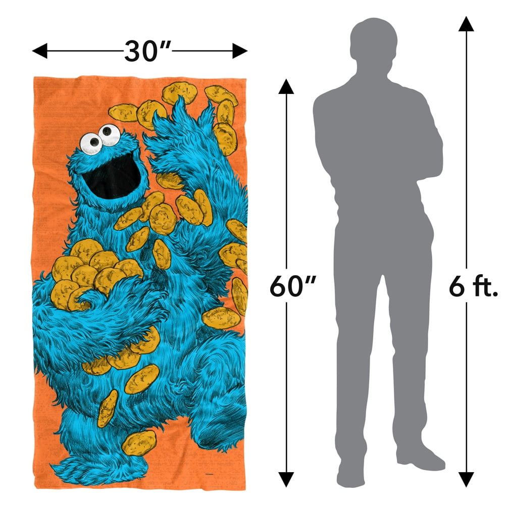 Sesame Street Cookie Monster Painted Officially Licensed Beach Towel 30' X 60'