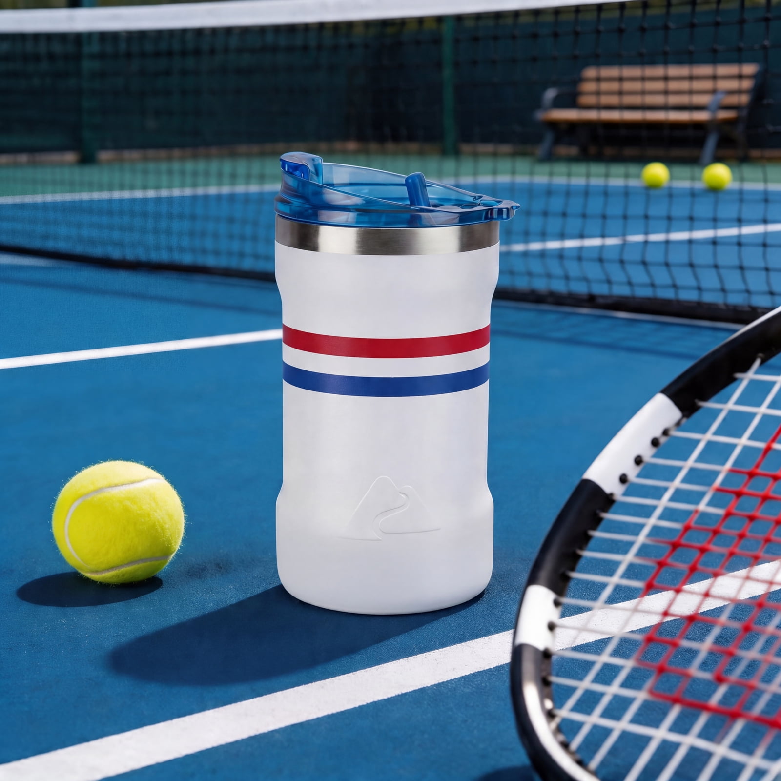 Ozark Trail 16oz Ceramic Lined Stainless Steel Can Tumbler with 2-in-1 Lid,Red and Blue stripe