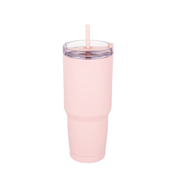 Mainstays  30 fl oz Stainless Steel Tumbler , 2 in 1 Function Lid，Pink Color