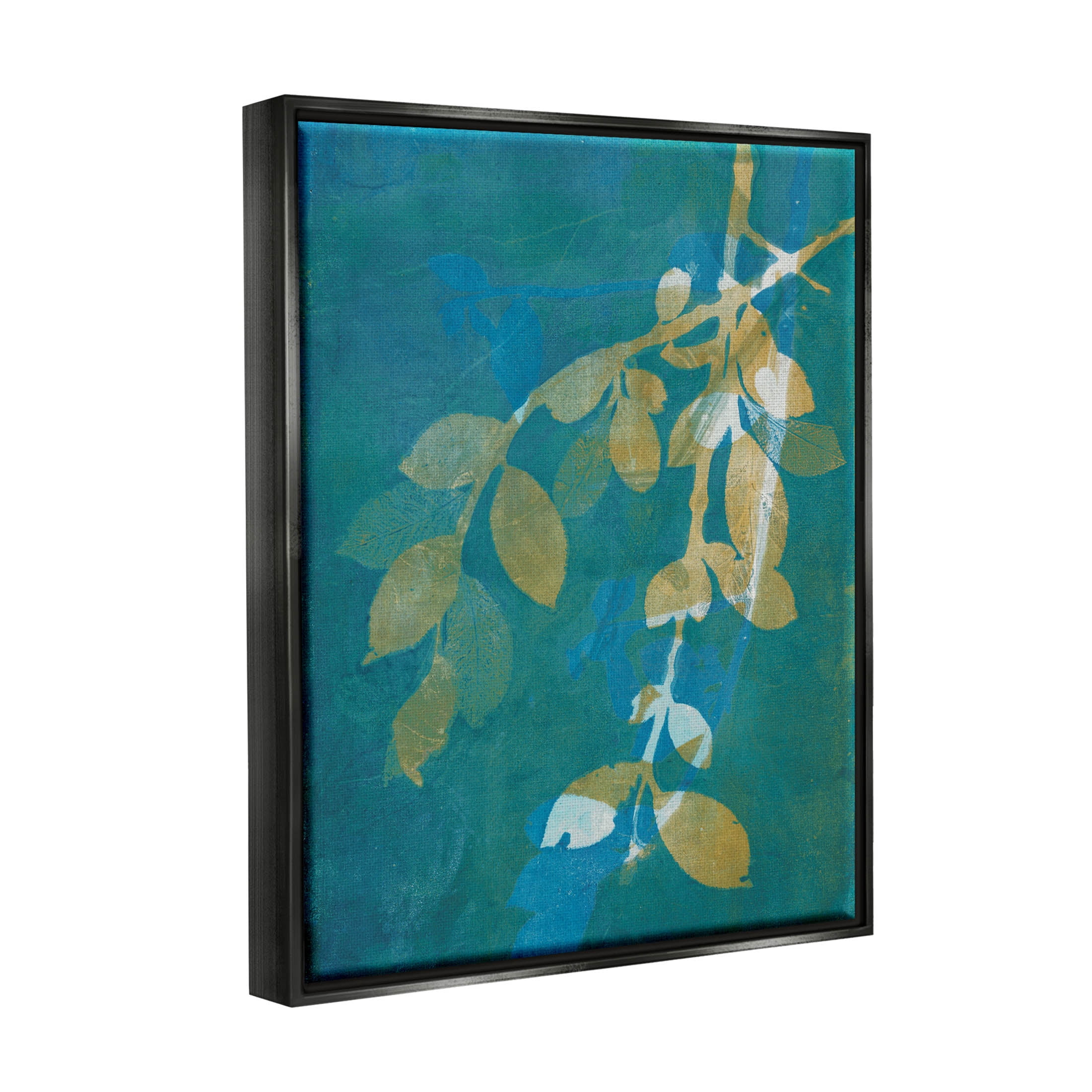 Nature Leaves Overlapping Abstract Botanical & Floral Graphic Art Jet Black Framed Art Print Wall Art