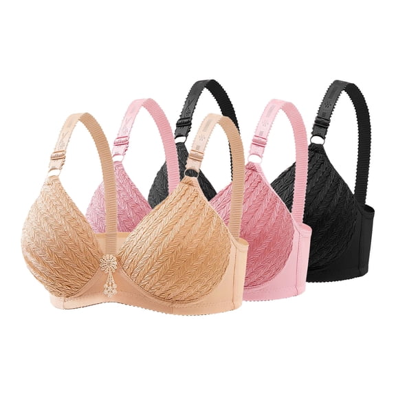 Amidoa Lace Bras for Women Beige Full Coverage Minimizer Wirefree Everyday 3 Pcs High Support Bras Women Bra 36