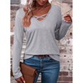 thumbnail image 4 of Camiseta de Larga con Cuello en V para Mujer, Estilo Casual, Cómoda, Elástica, de Color Liso. Gris XL, 4 of 6