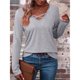 thumbnail image 4 of Camiseta de Larga con Cuello en V para Mujer, Estilo Casual, Cómoda, Elástica, de Color Liso. Gris L, 4 of 6