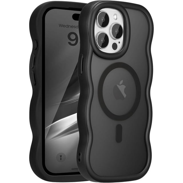Magnetic for iPhone 14 Pro Case, Compatible with MagSafe, Transparent Wave Frame Design Case Soft Edge Cover Cute Clear Matte Shockproof Protective Phone Case