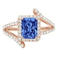thumbnail image 2 of 1.935 ct Emerald Cut Simulated Tanzanite Solitaire with Simulated Diamond Accents 18K Rose Gold Womens Engagement Ring, 2 of 4