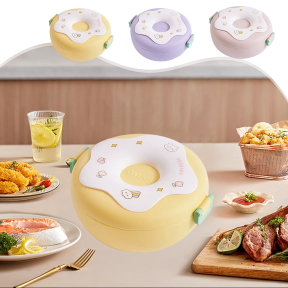 Yyuenw Cute Donut Lunch Box, Unique-Shaped Plastic Insulated Lunch Box, Food-Safe Materials Perfect for Picnics and Office Use