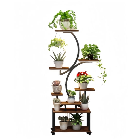 Leumius Plant Stand with Grow Lights, 8 Tiered Indoor Metal Plant Flower Shelf, 61" Tall Plant Stand for Indoor Plants Multiple, S-Shaped Plant Rack for Home Patio