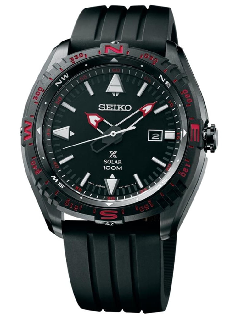 Seiko Men's Prospex 46mm Black Silicone Band IP Steel Case Hardlex Crystal  Solar Analog Watch SNE425 