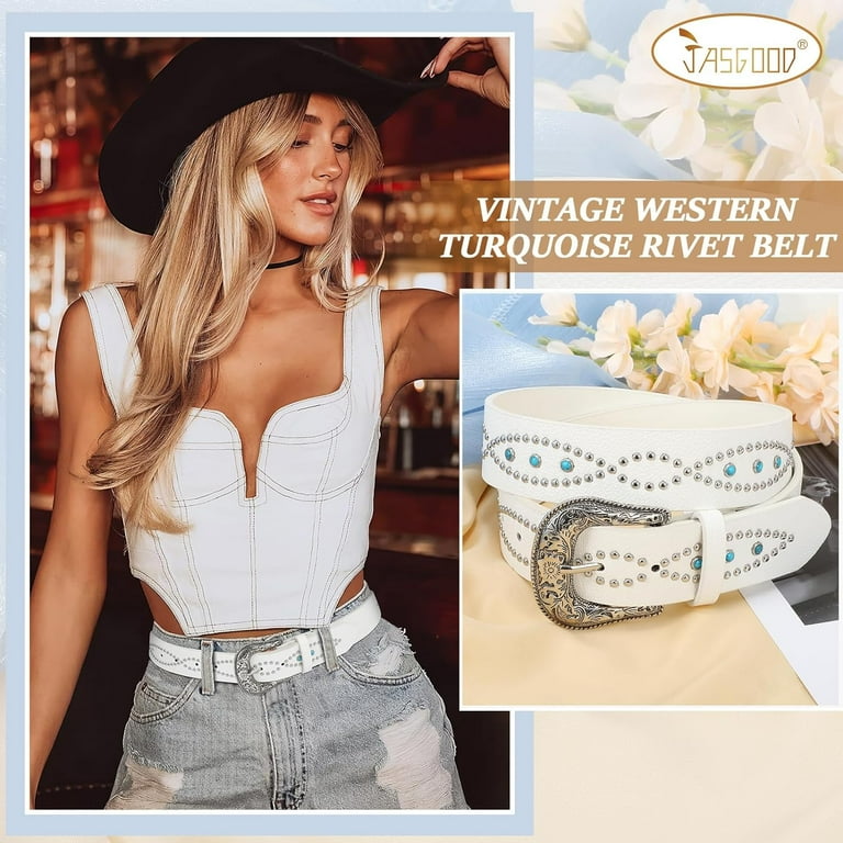 Rhinestone Turquoise Belt for Women Men Western Cowboy  display picture 3